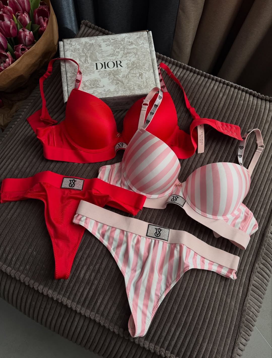 Victoria Secret Shine Patch Lightly Lined Demi Bra & Thong Set