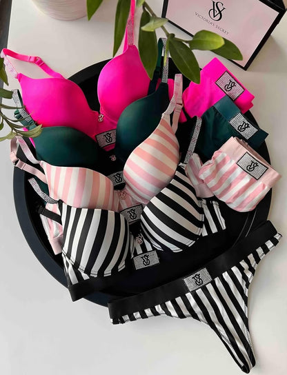 Victoria Secret Shine Patch Lightly Lined Demi Bra & Thong Set