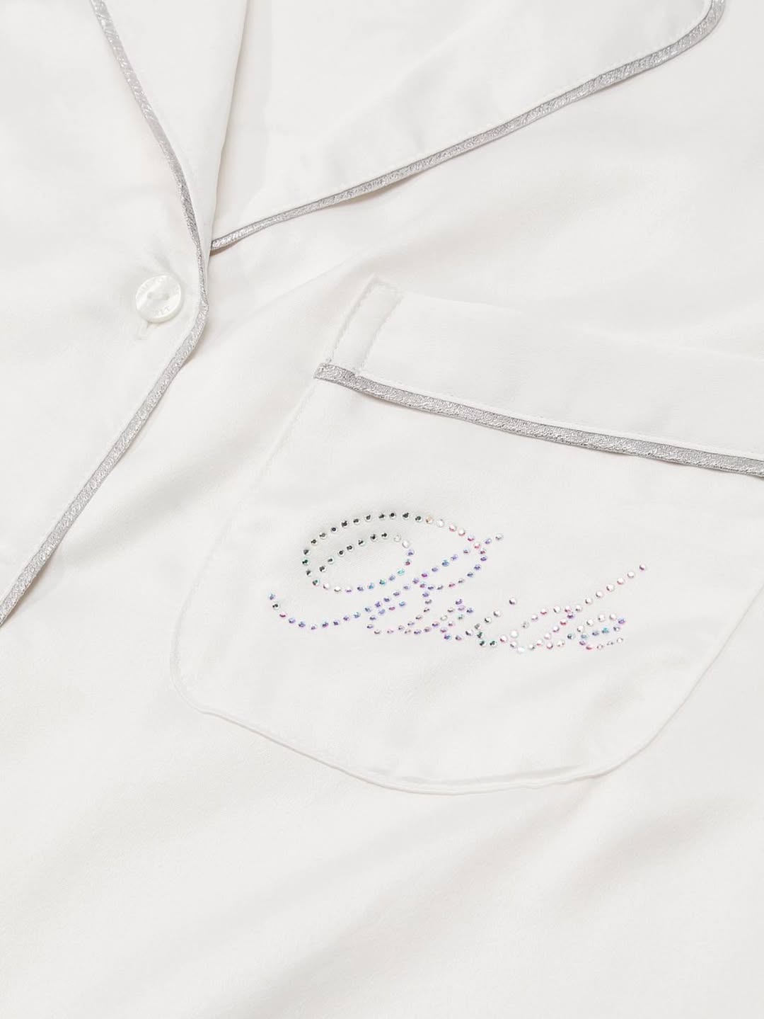 White Shine Rhinestone Bridal Satin Long Pyjamas Set - Hotzzz X Victoria's Secret Inspiration