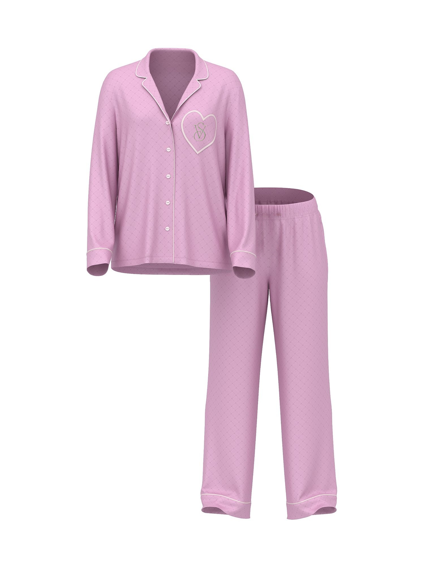 Glazed Satin Heart Long Pajama Set with VS signature - Exclusive design by Hotzzz