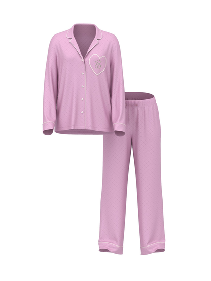 Glazed Satin Heart Long Pajama Set with VS signature - Exclusive design by Hotzzz