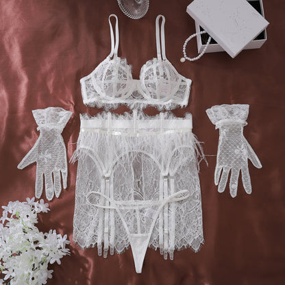 Ivory Whisper Feather Lace Set
