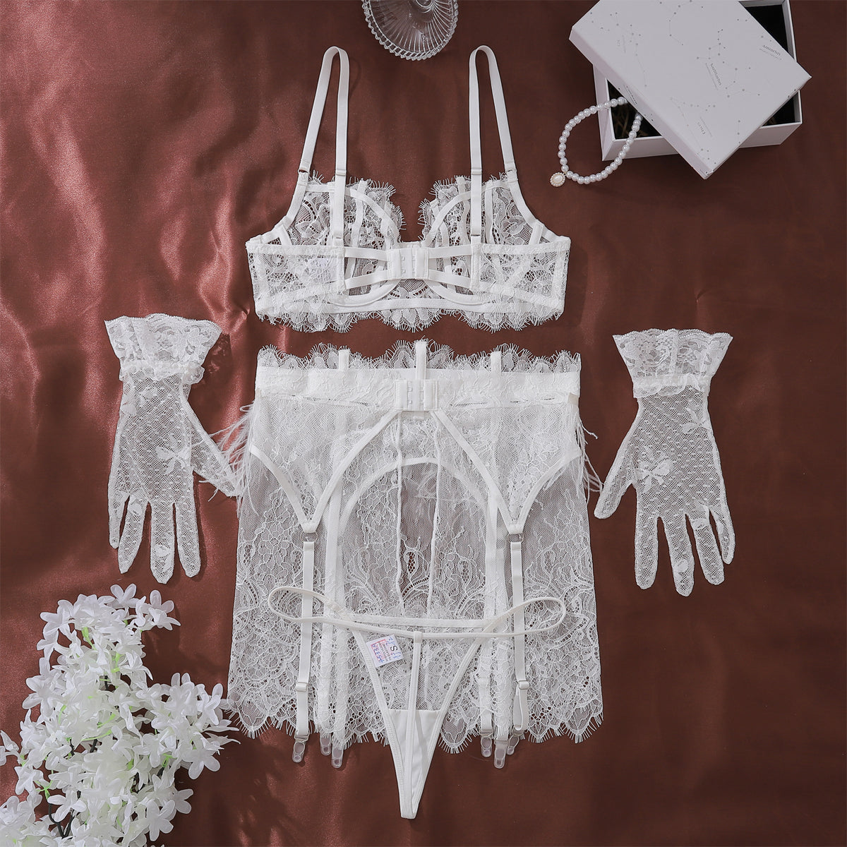 Ivory Whisper Feather Lace Set