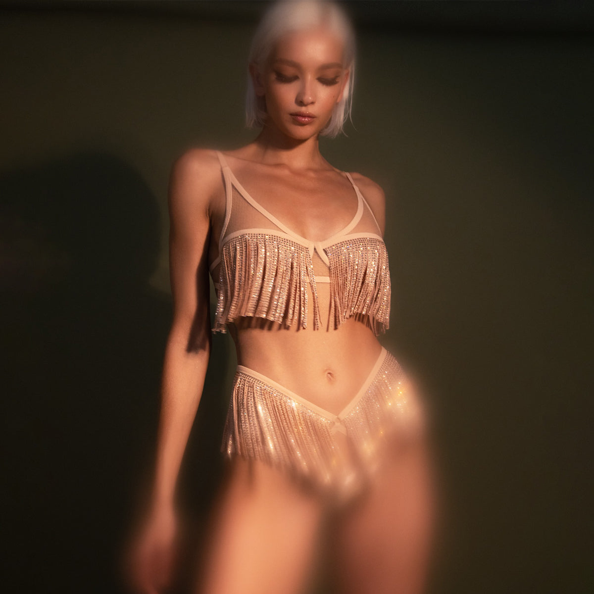 Champagne Sparkle Fringe Lingerie Set