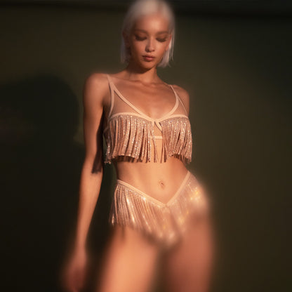 Champagne Sparkle Fringe Lingerie Set