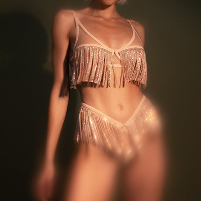 Champagne Sparkle Fringe Lingerie Set