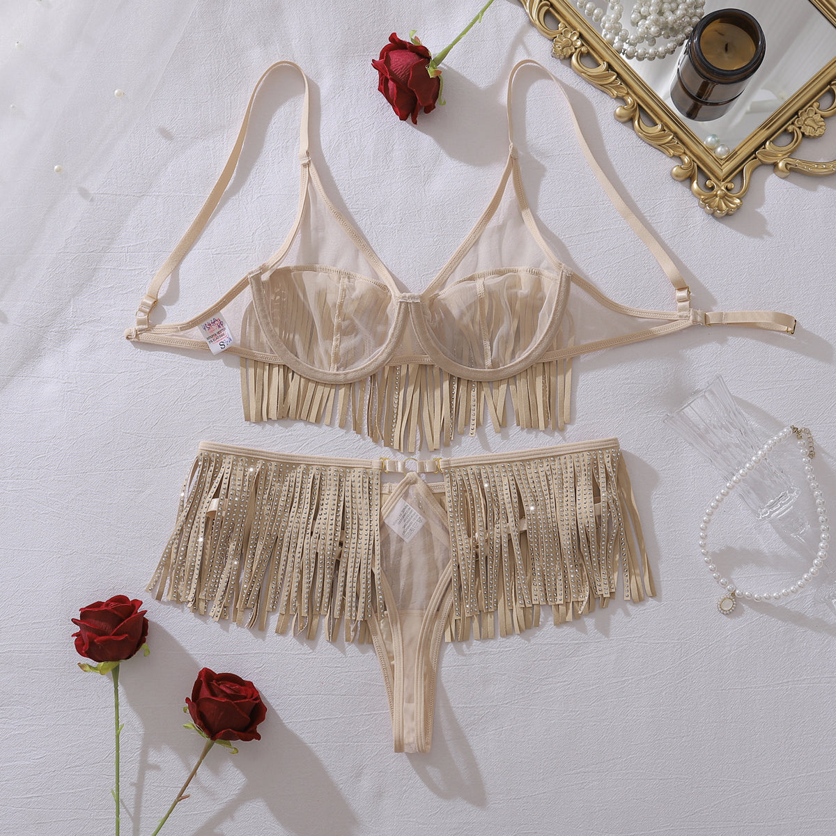 Champagne Sparkle Fringe Lingerie Set