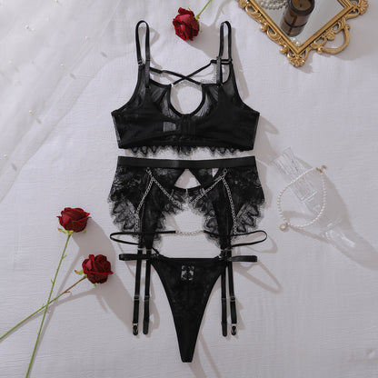 Midnight Desire Chain Lace Lingerie Set