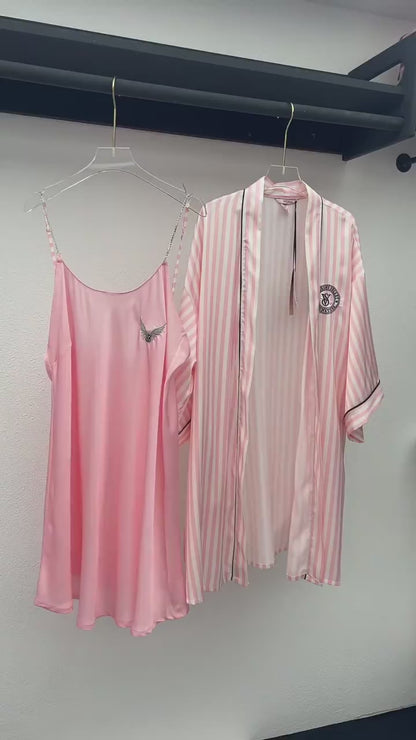 Victoria's Secret Satin Short Piped Robe + Night Angel Shirt