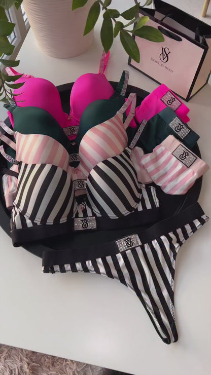 Victoria Secret Shine Patch Lightly Lined Demi Bra & Thong Set