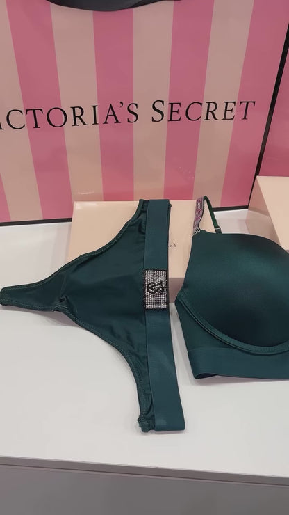 Victoria Secret Shine Patch Lightly Lined Demi Bra & Thong Set