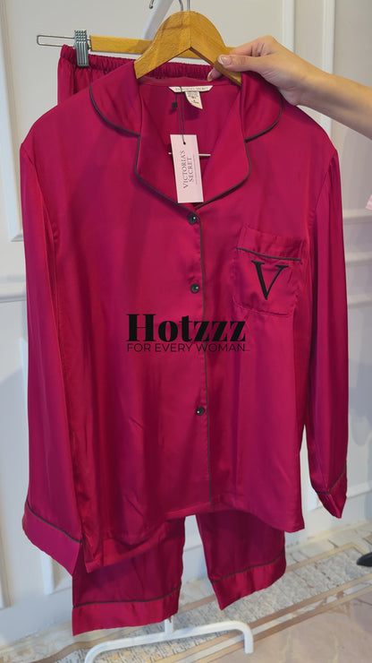 Victoria's Secret Satin Long Pajama Set - Wine Red