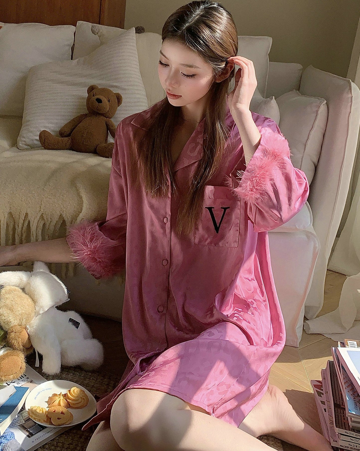 Victoria's Secret Fur-Trimmed Satin Wrap