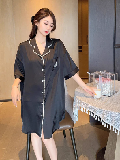 Hotzzz – Satin Glow Night Shirt - Black