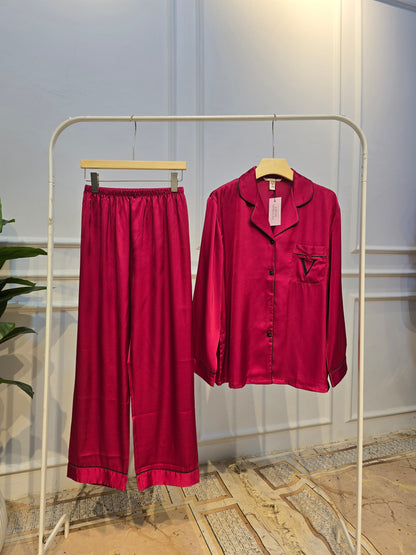 Victoria's Secret Satin Long Pajama Set - Wine Red