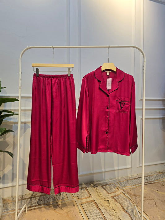 Victoria's Secret Satin Long Pajama Set - Wine Red