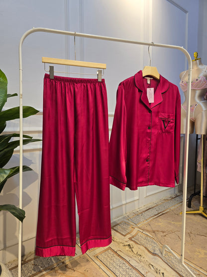 Victoria's Secret Satin Long Pajama Set - Wine Red