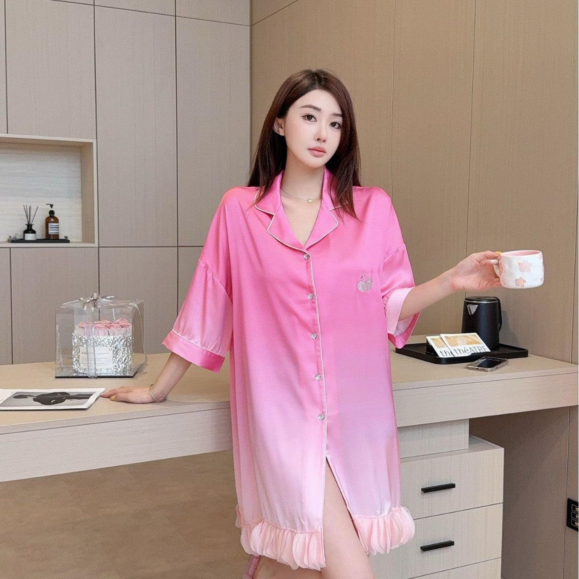 Hotzzz Blushing Ombré Satin Nightshirt