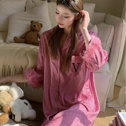 Victoria's Secret Fur-Trimmed Satin Wrap