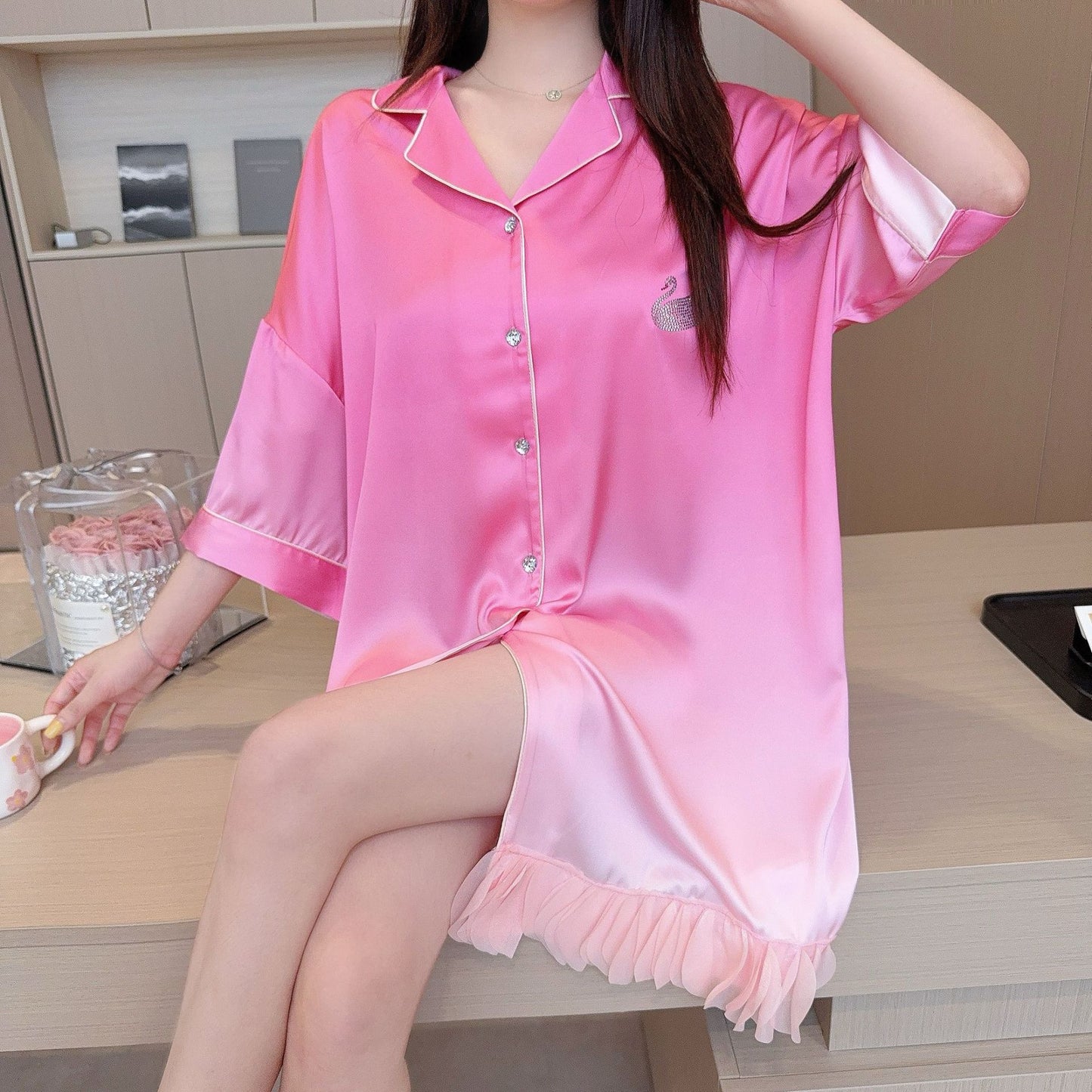 Hotzzz Blushing Ombré Satin Nightshirt