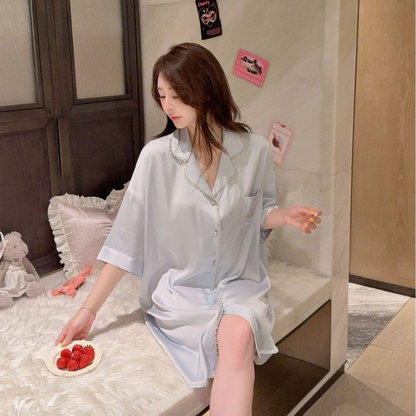 Hotzzz – Satin Glow Night Shirt - Baby Blue