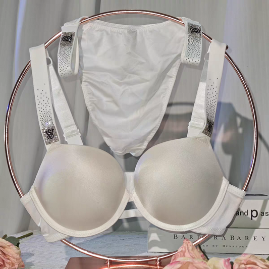 Scattered Shine Strap Push-Up Bra + Scattered Shine Strap Brazilian Panty - White