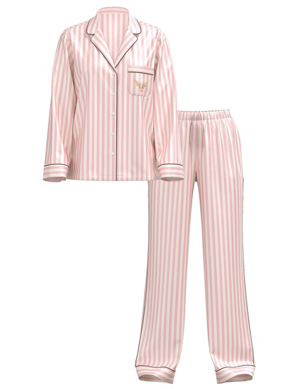 Pink Iconic Stripe Fashion Show Satin Long Pyjamas Set