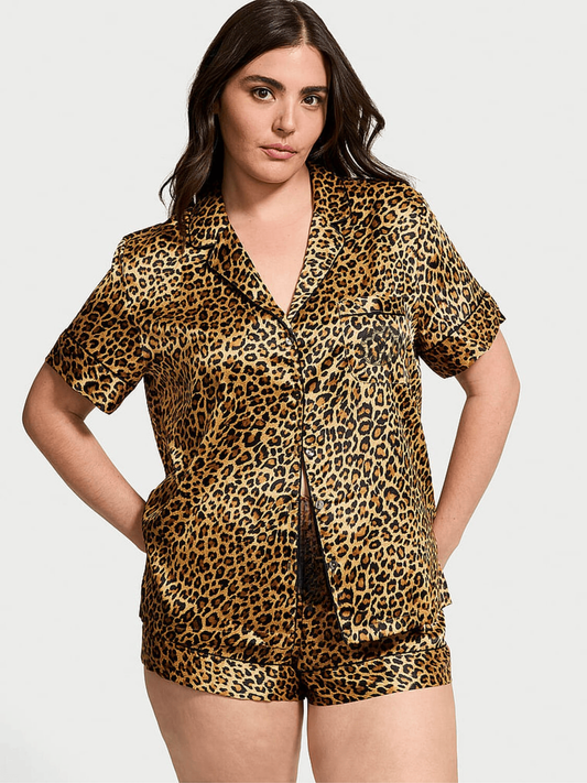 Signature Satin Short Pajama Set Tiger Print