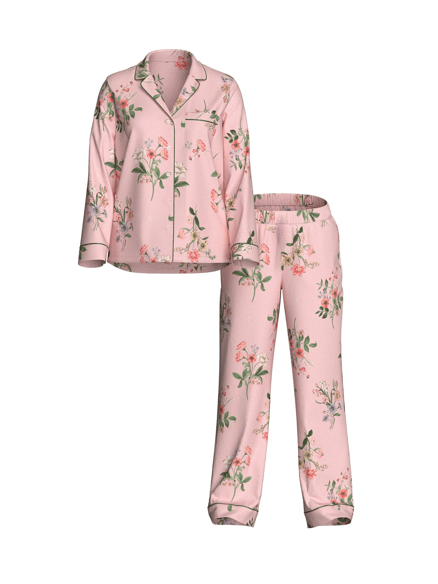 Angel Pink Floral Satin Long Pyjamas Set