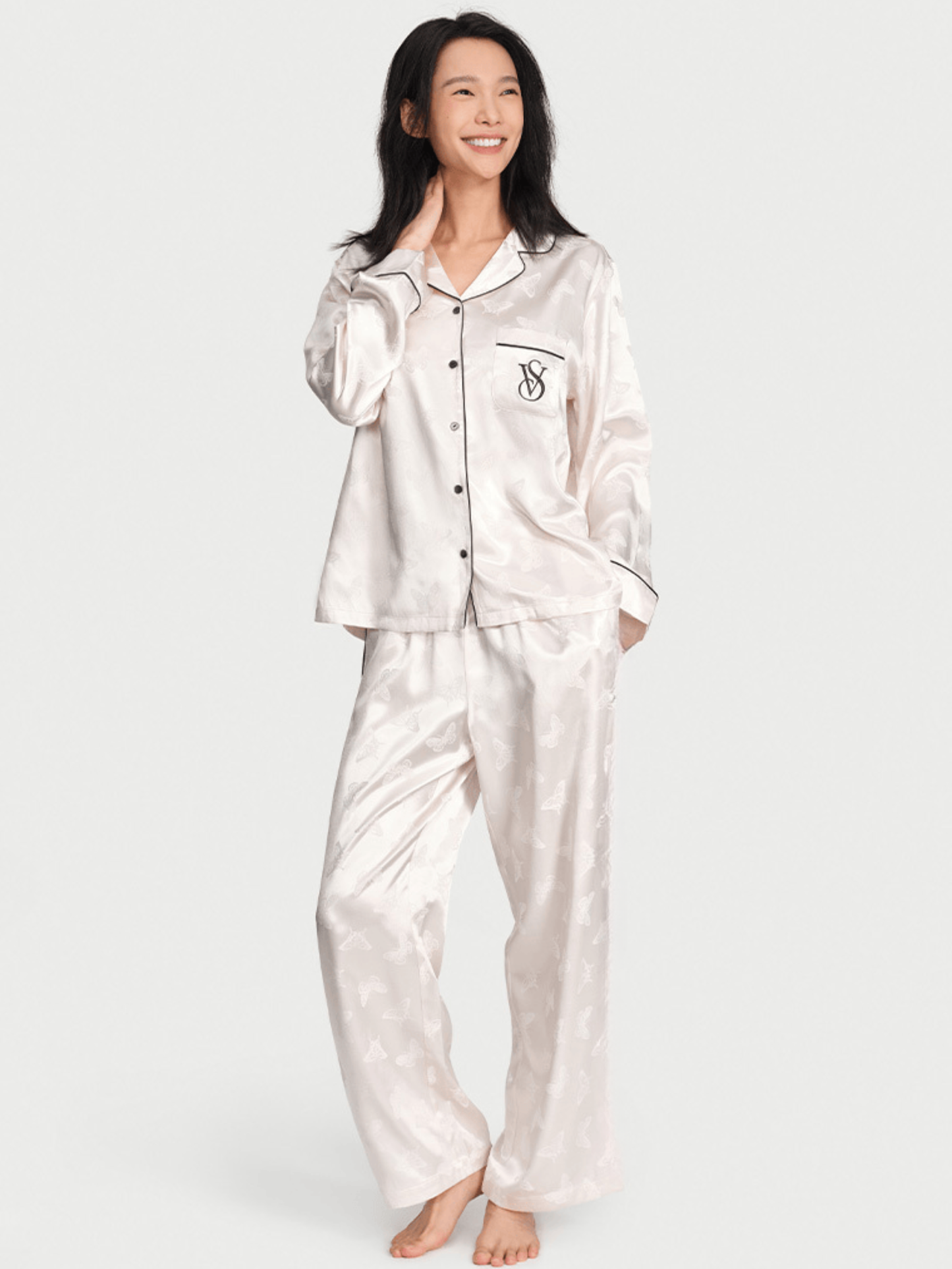 Moonlight satin long-sleeved | long-legged pajama set